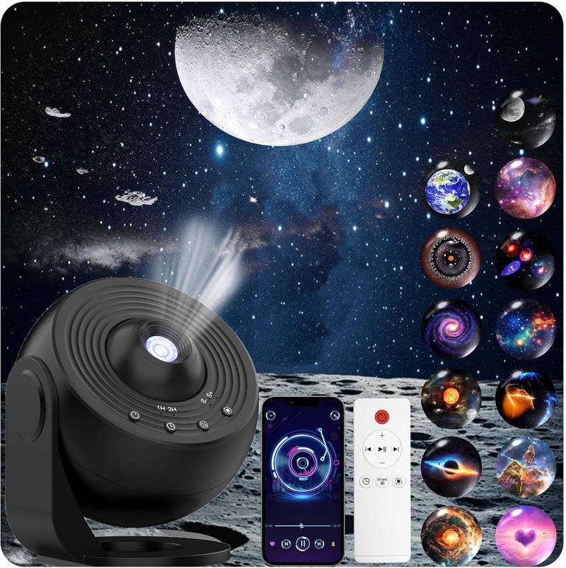 Ysonla Galaxy Projector for Bedroom Pro Version, HD 12 in 1 Film Discs Star Projector with Bluetooth Galaxy Light, Planetarium Projector with Timer, White Noise, 360 ° Rotation, Remote Control，Black - Image 1